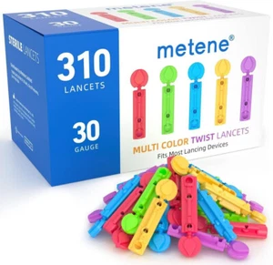 310 Count Metene Twist Top Lancets 30 Gauge Diabetes Multi Colors Lancets - Picture 1 of 11
