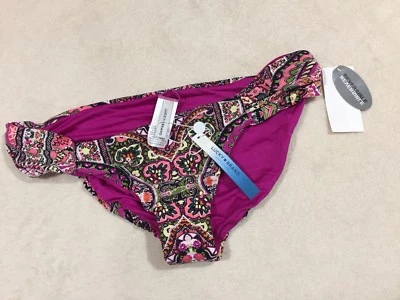 Lucky Brand Reversible Side Sash Raspberry Printed Hipster Swim Bottom Size M - Image 1 of 4