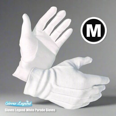 1 Pair - Medium Gloves Legend 100% Cotton White Parade Formal Attire Gloves - image 1 of 4