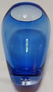 Hand Blown Art Vase Cobalt Blue Clear Bubble In Base Base Art Glass - Picture 1 of 7