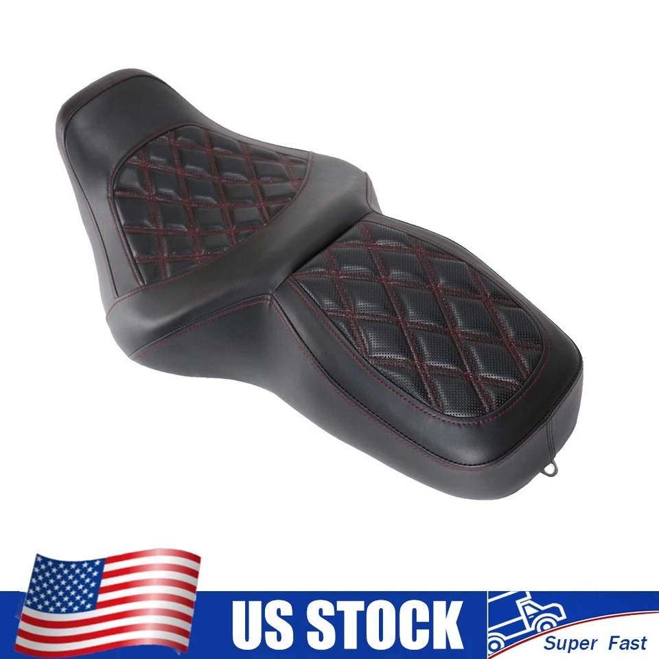 Red Stitch Full Set One-Piece Seat For Harley Electra Glide Road Glide 1997-2007 - Image 1 of 4