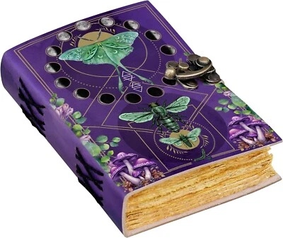Book of Shadows Journal with Lock Clasp Vintage Handmade Leather Luna Moth Diary - Image 1 of 4