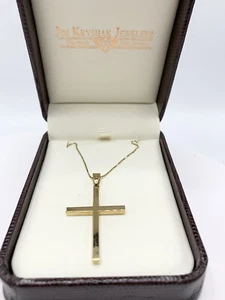 14K Yellow Gold Cross 1.5" Pendant 18" Chain Necklace Italy 2.3 grams - Picture 1 of 10