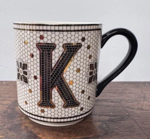 Anthropologie Bistro Margot Monogram Tile Metallic Coffee Mug Cup Letter K - Picture 1 of 7
