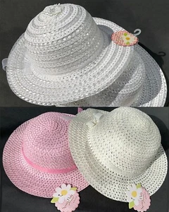 Little Girls Pink, White, Ivory ~ Spring or Summer Bonnet, Flower Girl Hat - Picture 1 of 4