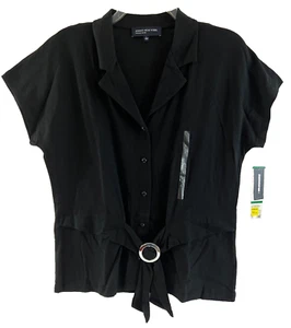 JONES New York Career Cotton/Blend Cap Sleeve Solid Black Button Blouse Size L - Picture 1 of 6