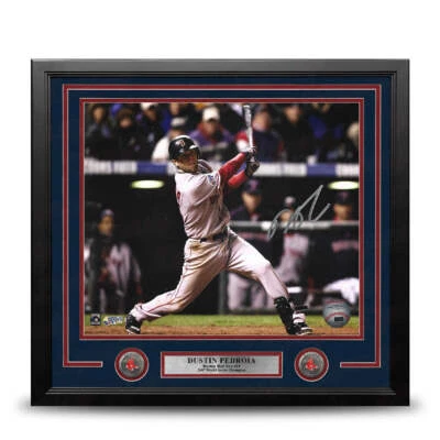 Foto enmarcada autografiada 16x20 de los Medias Rojas de Boston Dustin Pedroia 07 WS Swing JSA PSA Foto 1 de 2