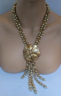 Joan Rivers Multistrand Champagne Flower Tassel Starlet Statement Necklace - Image 1 of 4