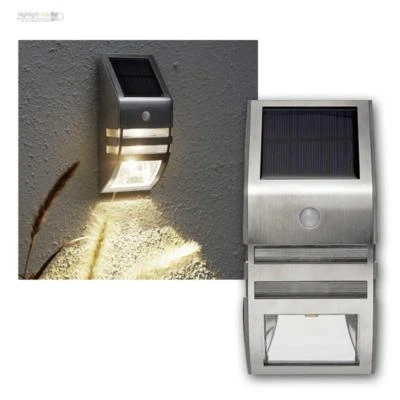 LED Solar Wandleuchte Bewegungsmelder 50 Lumen Edelstahl PIR Wandlampe Strahler - Bild 1 von 4