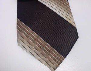 Corbata vintage Count Dino para hombre marrón tostado blanco patrón a rayas 55" x 3" - Imagen 1 de 6