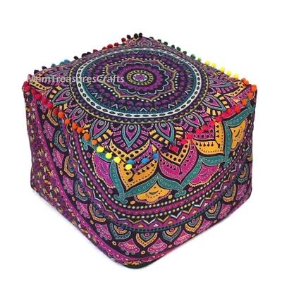 Floral Multi Printed Square Cotton Mandala Ottoman Pouf Cover Foot Stool Pouf AU - Image 1 of 4