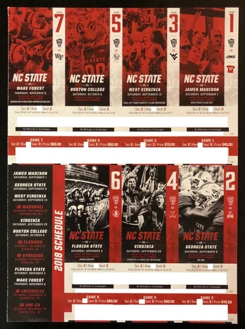 2018 NC State Wolfpack Football Collectible Ticket Stub - Choose Any Home Game Cover