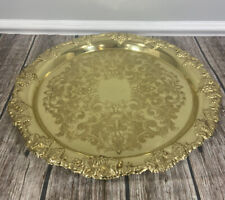 Vintage Baldwin Brass Chippendale Etched Round Gold Brass Tray 17.5"