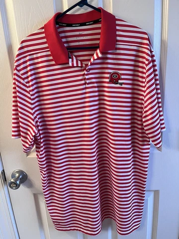Nike UGA Georgia Bulldogs Red White Stripe Polo Golf Shirt XL Rare Helmet Logo Cover