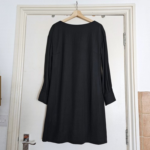 Abito RED VALENTINO Mini A Line nero raso manica lunga UK10 DIFETTO