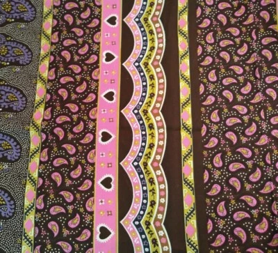 Tela Algodón 38x44" Rosa Marrón Morado Corazones Firma Telas ORNATEADO Foto 1 de 4