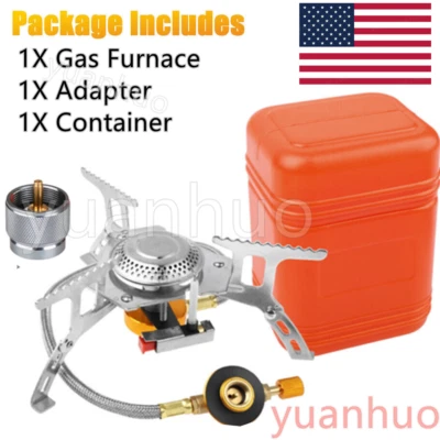Butane Propane Burner Portable Gas Camping Stove w/Adapter Outdoor Hiking Picnic - Image 1 of 4