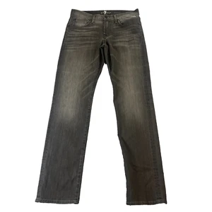 7 For All Mankind Slimmy Jeans Mens 31 32 Slim Straight Dark Wash Grey Whiskers - Picture 1 of 13