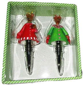 CHRISTMAS BOTTLE STOPPER SET Last Minute Shoppers Set of 2 By Evergreen - Picture 1 of 1