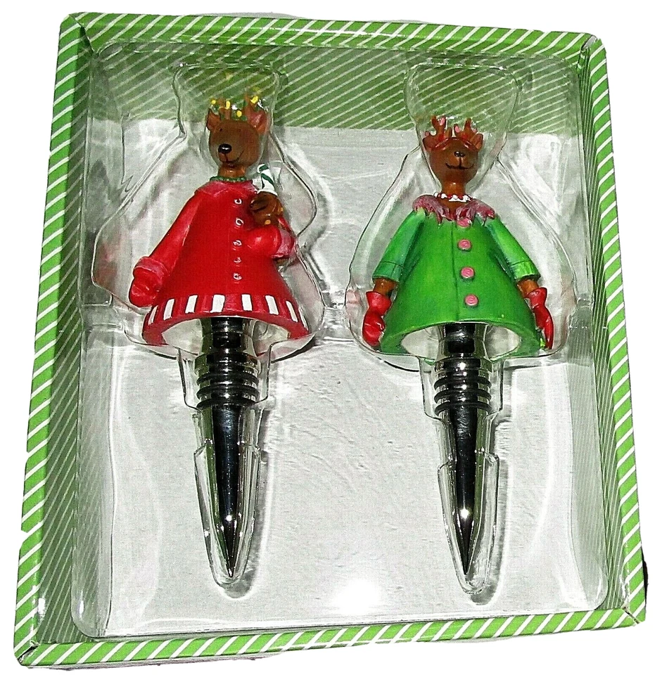 CONJUNTO DE ROLHA DE GARRAFA DE NATAL Last Minute Shoppers Conjunto de 2 By Evergreen - Imagem 1 de 1