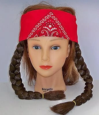 ANTIGUO HIPPIE WILLIE MARRÓN TRENZAS BANDANA PELUCA WESTERN DISFRAZ VESTIDO 13734 Foto 1 de 2
