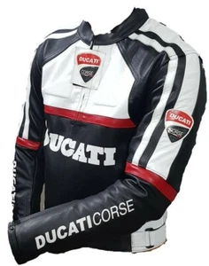 DUCATI Biker Motorcycle Cowhide Leather Jacket Racing Motorbike Leather Jackets - Picture 1 of 4