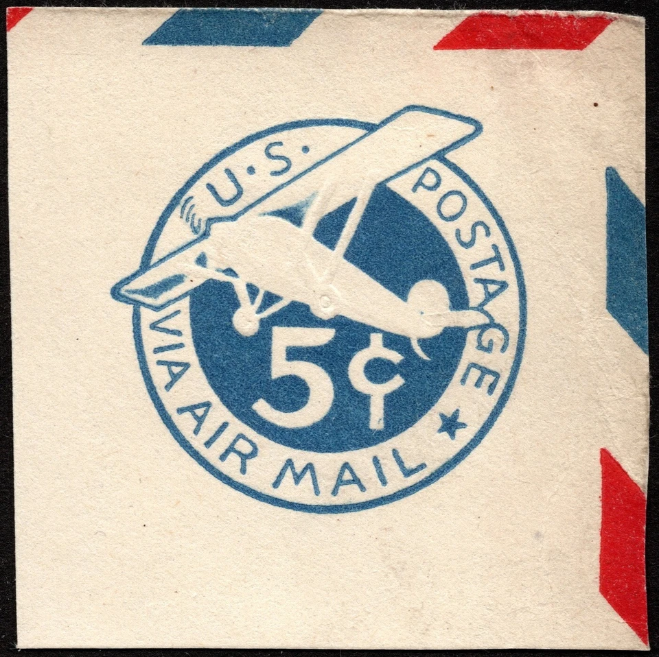 US - 1929 - 5 Cents Blue Vintage Airplane Airmail Cut Square # UC2 Fine-VF - Image 1 of 1