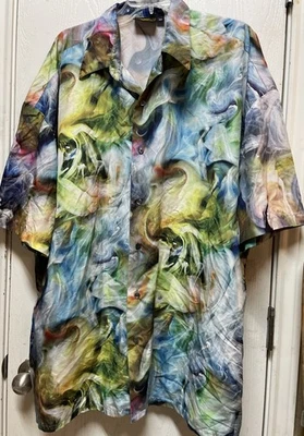 Vintage Monzini Button Up Shirt Mens 3X Abstract Swirls Disco Colorful USA Made - Image 1 of 4