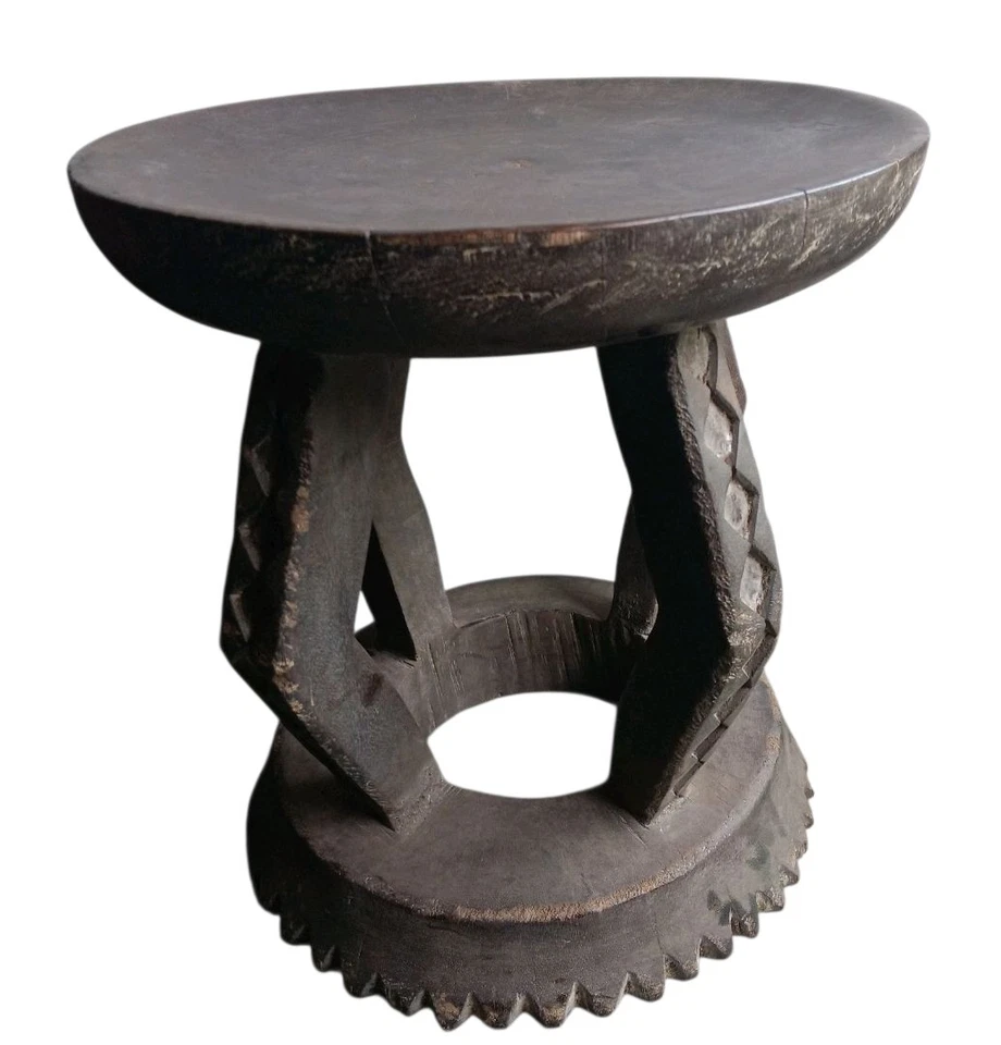 Antiguo taburete africano de madera Tikar arte vintage coleccionable 17"×19"×17" Foto 1 de 4