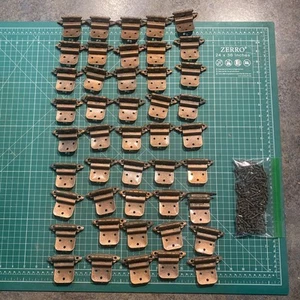 LOT OF 45 VINTAGE SOLID COPPER CABINET HINGES 3/8 OFFSET SELF CLOSING - Picture 1 of 11
