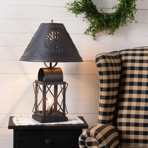 Irvin’s Country Tinware Keeping Room Lamp in Black w/ Metal Chisel Shade - Picture 1 of 2
