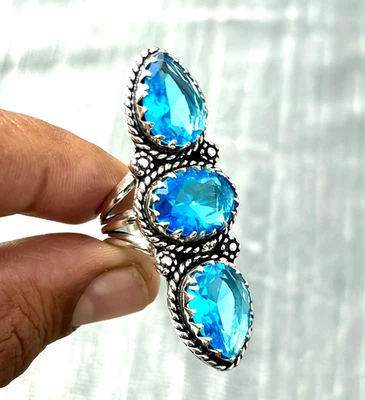 Swiss Blue Topaz Gemstone Handmade 925 Sterling Silver Jewelry Ring All Size - Image 1 of 4