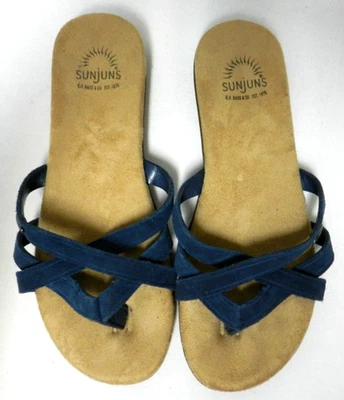 Bass SunJuns Sharon Suede leather thong sandals slides comfort blue Size 6.5 M - Image 1 of 4