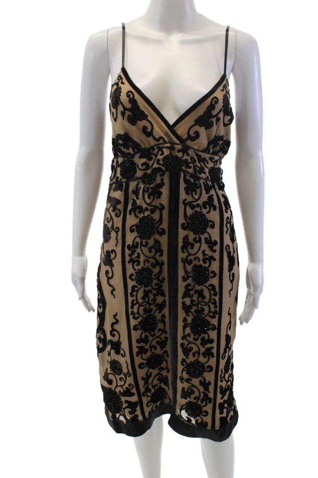 Vestido forrado con estampado de correas de espagueti texturizado Hale Bob para mujer talla M Foto 1 de 4