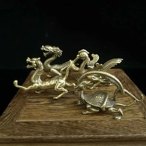 Antiguo conjunto de estatua china hecha a mano de latón puro cobre Feng Shui cuatro bestias - Imagen 1 de 8