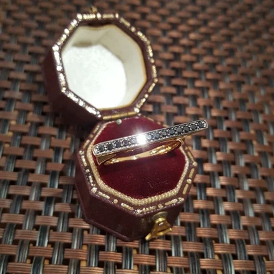 Кольцо из стерлингового серебра 925 пробы, кольцо с подлинными черными бриллиантами, размер Q США 8, позолоченное  - Изображение 1 из 4