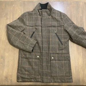 Pendleton Mens Plaid Houndstooth Field Jacket Mount Tan Wool Full Zip Medium - Picture 1 of 13