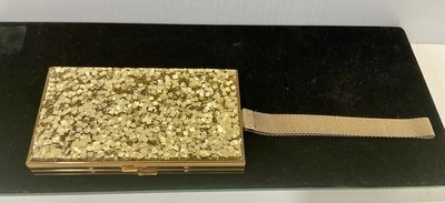Vintage Gold Flake Confetti Metal Minaudiere Compact Cigarette Case Clutch - Image 1 of 4