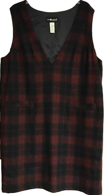 Sag Harbor Woman Sz 16 Wool Blend Red Plaid Jumper V-Neck Lined Vintage - Image 1 of 4