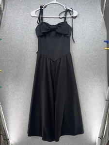 Shein Womens Dress Size S Black Bow Tie Straps Drop Wasit Zip Long Flowy - Picture 1 of 8