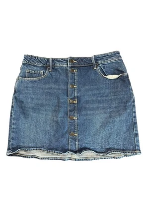 Saia jeans feminina Old Navy 12 botões frente azul denim curta mistura de algodão - Imagem 1 de 4