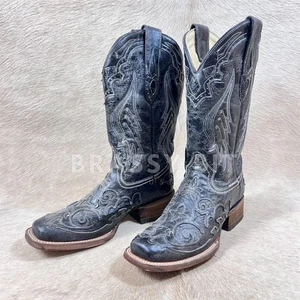 Corral Boots Women's Black Embroidery Snake Inlay Square Toe Cowboy Boots - Picture 1 of 7