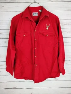 Bimini Bay Outfitters Mens L Red Button Up Shirt Embroidered Deer Buck Flaw Read - Picture 1 of 9
