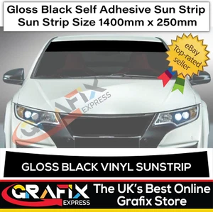 GLOSS BLACK SUN STRIP 1400mm x 250mm CAR STICKERS DECAL WINDSCREEN SUNSTRIP - Picture 1 of 2