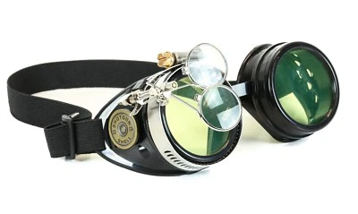 Gafas Steampunk Bullet Shell Crazy Burning Man Disfraz Científico Loco 2X Verde Foto 1 de 2