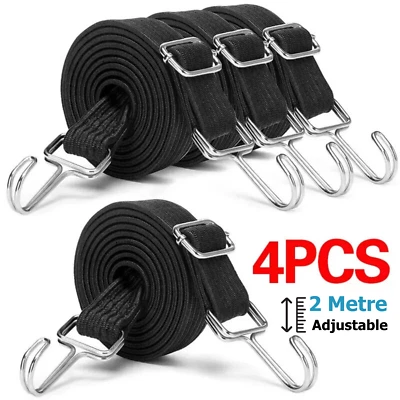 4 Pack Adjustable Heavy Duty Bungee Cord with Hook Elastic Luggage Strap UK - Image 1 of 4