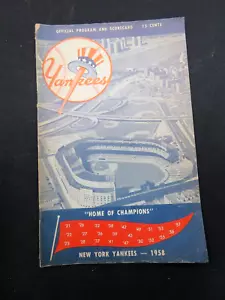 Tarjeta de puntuación del programa de los Yankees de Nueva York 1958 contra el manto de béisbol de los indios de Cleveland - Imagen 1 de 7