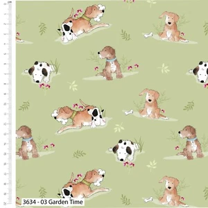 A Dog's Life Fabric 112cm wide 100% Cotton 3634-03 Garden Time Green - Picture 1 of 1