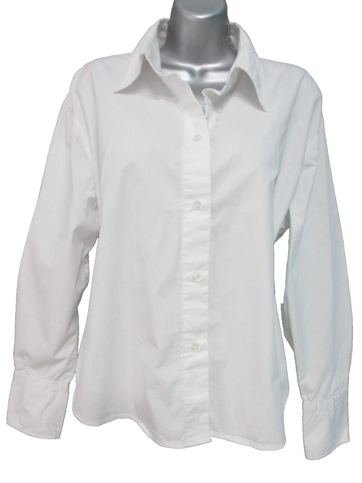 H&M Crisp White Classic Cotton Blouse Women's L Long Sleeve Shirt Button Up Top - Image 1 of 4