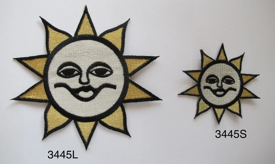 #3445 Gold,Silver,Black Sun,Smile Face Embroidery Applique Patch - Image 1 of 1